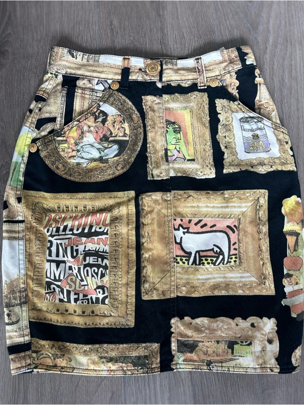 Moschino 1990's Vintage Baroque Frame Pattern Print Skirt.